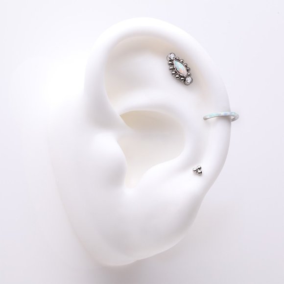 3 Pcs of Assorted Titanium Bali Beaded Marquise Fire Opal Stud x Clicker Package - Picture 1 of 3